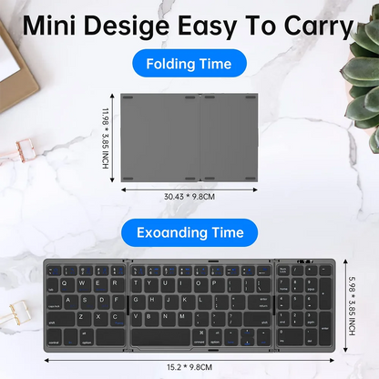 Teclado Bluetooth sem fios dobrável e recarregável para iPad, telemóvel, tablet, notebook e escritório — mini teclado sem fios
