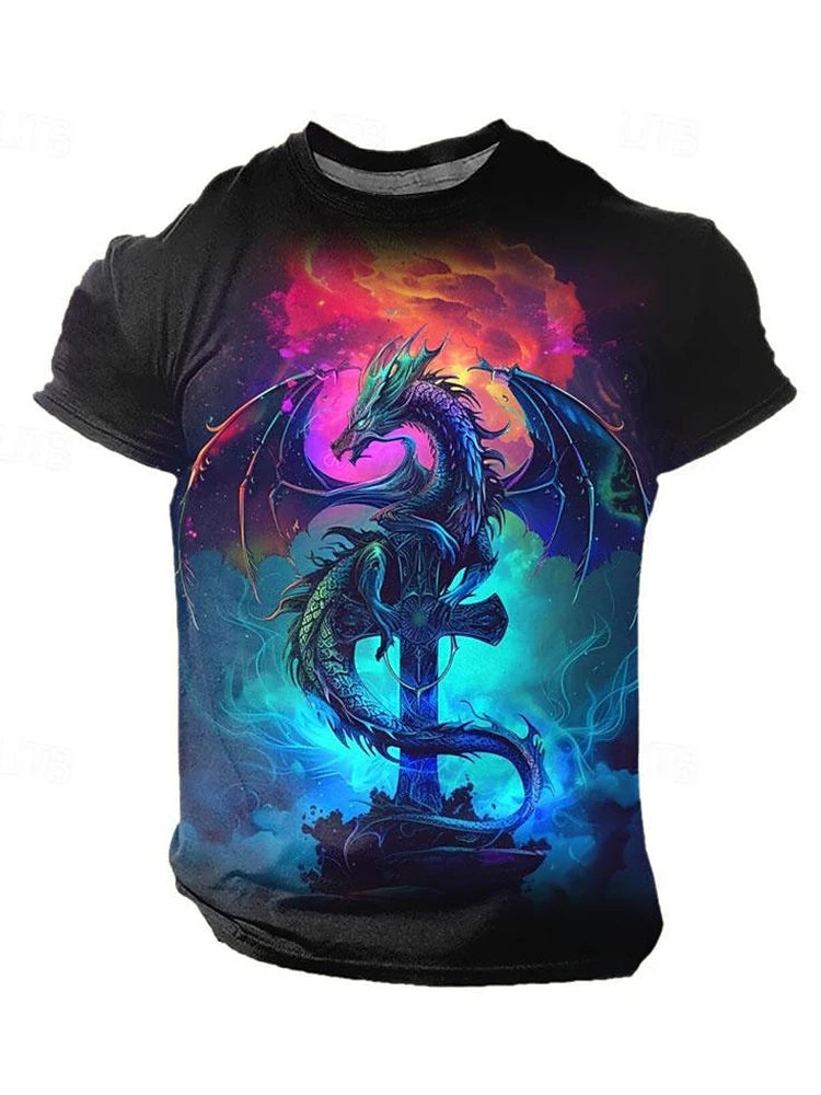 Camiseta de hombre con estampado de dragón 3D, informal de verano para diario, camiseta urbana de hombre para deportes al aire libre, manga corta, moda urbana