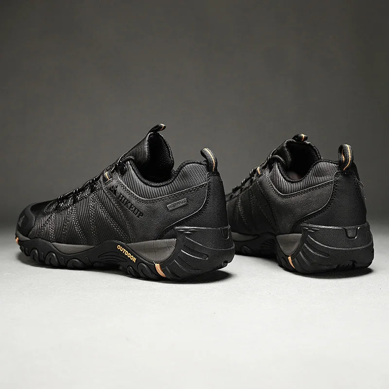 HIKEUP Zapatillas de senderismo para hombre de cuatro estaciones, calzado deportivo de exterior en cuero genuino resistente al desgaste, zapatos de escalada con suela de goma para trekking