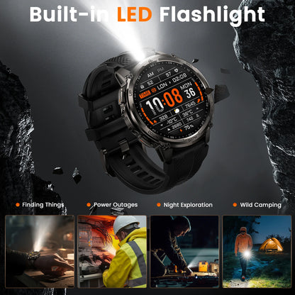 KOSPET TANK T4C Men's Outdoor Watch Rugged GPS  50M Waterproof Military Spec with Integrated Flashlight and Activity Tracking