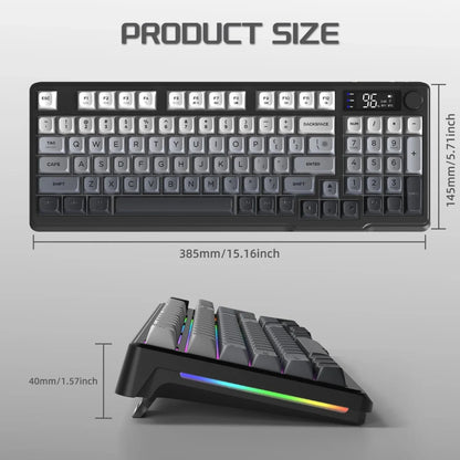 FREEWOLF M96 Wireless Keyboard Knob Control BT/2.4g/Wired,RGB LED Backlight Display,Pbt Keycap,3000mA Battery for PC/Laptop