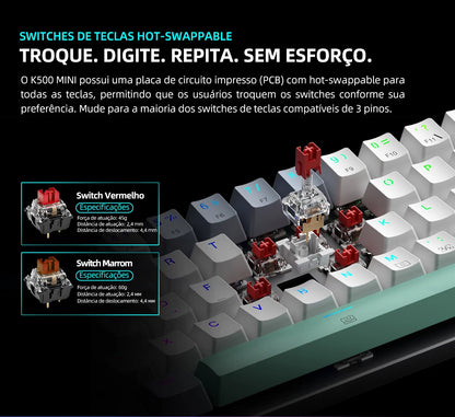 Tastiera meccanica mini Machenike K500-B61 60% layout ABNT2, retroilluminazione RGB, hot-swappable, NKRO, tastiera gaming cablata per PC Gamer