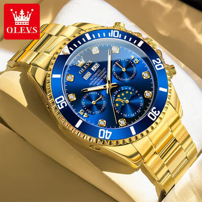 OLEVS 6729 Original Men's Watches Stainless Steel Waterproof Luminous Date Week Moon Phase Automatic Mechanical Watches for Man