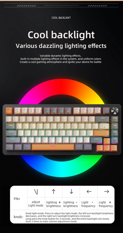 APAYADO 75% Gaming Keyboard Wired with Metal Knob, Hot-Swap K82 Black Mechanical Keyboard,ABS Transparent Character RGB