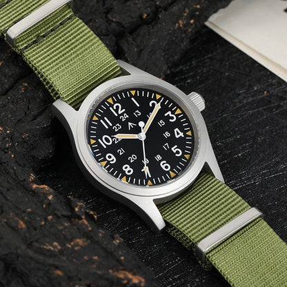 Militado ML05 38mm Vintage Watch VH31 Quartz Movement Field Watches Domed Sapphire Crystal With High Clear AR Coating Wristwatch