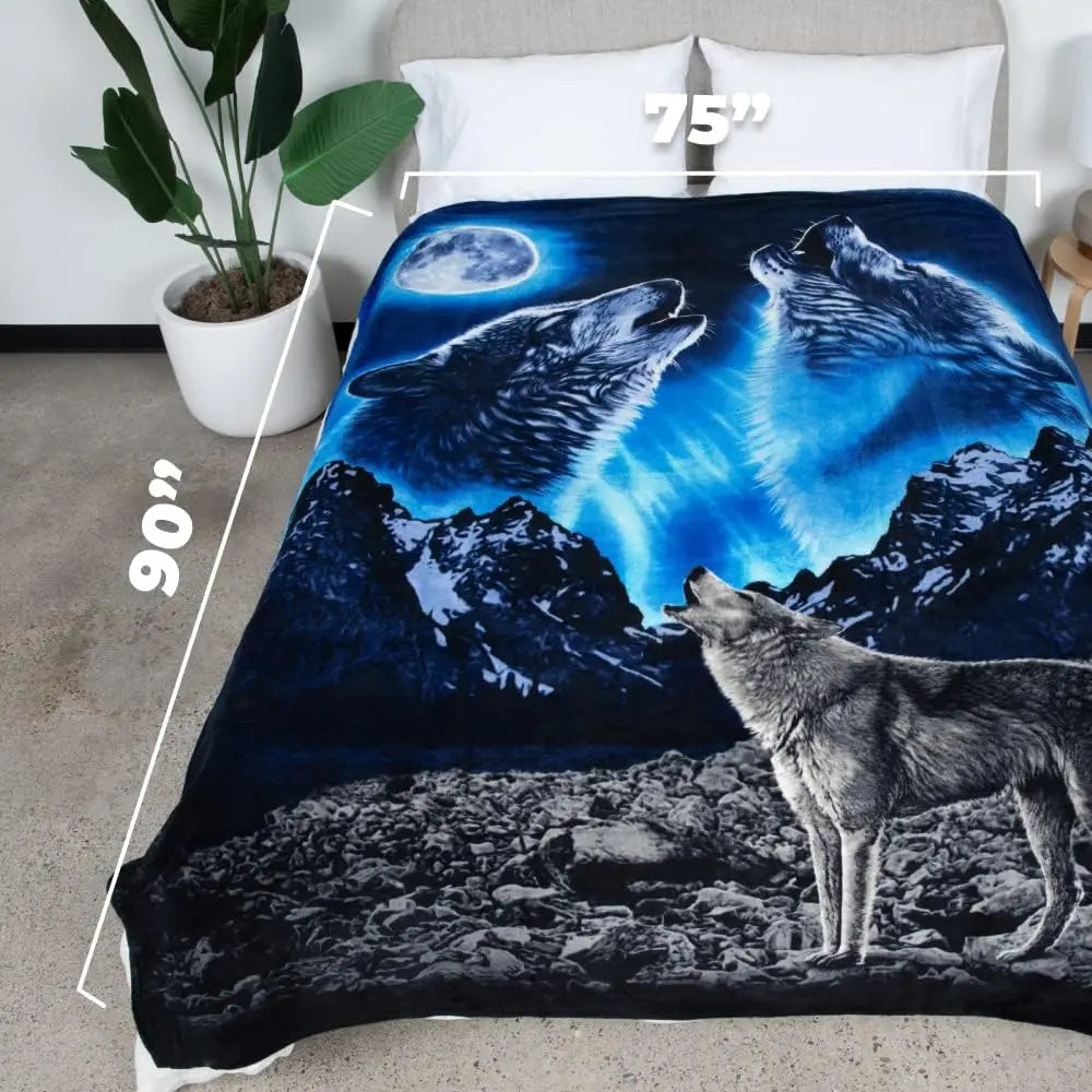 Howling Wolf Moonlight Mountain odeja z motivom divjih živali za dekoracijo spalnice, darilo zanj, NatureStyle