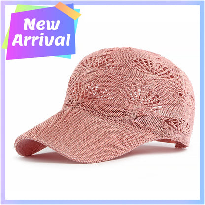 Summer Glossy Openwork Knit Baseball Cap for Women,Outdoor Sun Protection Hat Breathable Flattering Versatile
