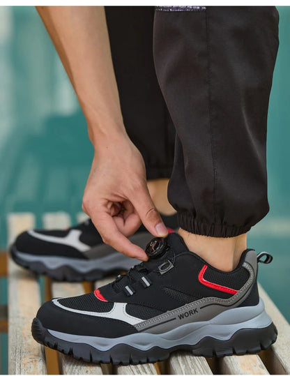 Bottes de travail à boucle rotative, chaussures de sécurité indestructibles pour hommes, chaussures à embout en acier, baskets anti-perforation, chaussures de protection antidérapantes pour le travail.