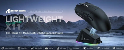 Original Brand ATTACK SHARK X11 Wireless Gaming Mouse Charging Dock PixArt PAW3311 Gaming Sensor, Origin BT/2.4G Wireless/Wired