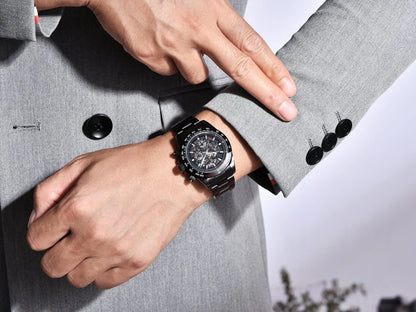 PAGANI DESIGN Personalized Men Automatic Mechanical Watch Colorful Gemstone Bezel Small Three-Pin Tachymeter Design Chronograph