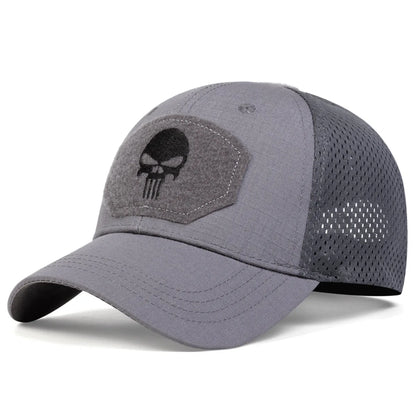 Unisex Skull Embroidered Baseball Caps Men Outdoor Breathable Mesh Tactics Mountaineering Peaked Hat Adjustable Snapback Caps