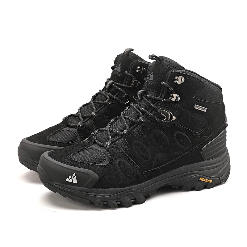 HIKEUP Botas de senderismo altas para hombre, calzado de invierno para exteriores con cordones, antideslizantes, deportivas y casuales, botas de trekking de ante cálidas para hombre