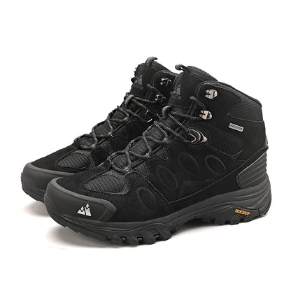 HIKEUP Botas de senderismo altas para hombre, calzado de invierno para exteriores con cordones, antideslizantes, deportivas y casuales, botas de trekking de ante cálidas para hombre
