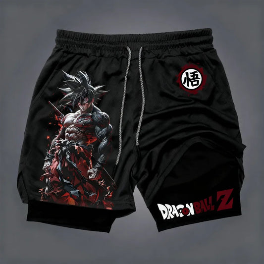  Dragon Ball Men's Double-layer Shorts Son Goku Summer Japanese Anime Fake Two-piece Sports Fitness Quick-drying Shorts