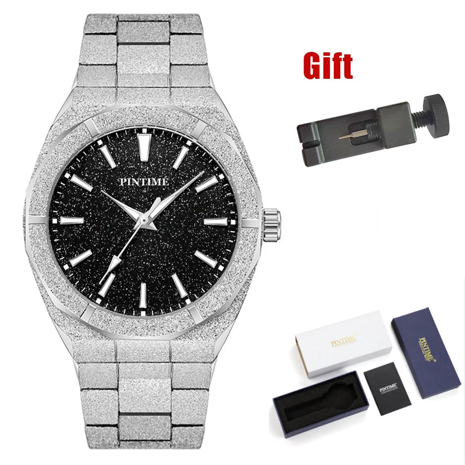 Men's wristwatch Starry Frosted Men Quartz Watch Fashion And Luxury Gentleman Watches Golden Watch Waterproof Silver Accessories
