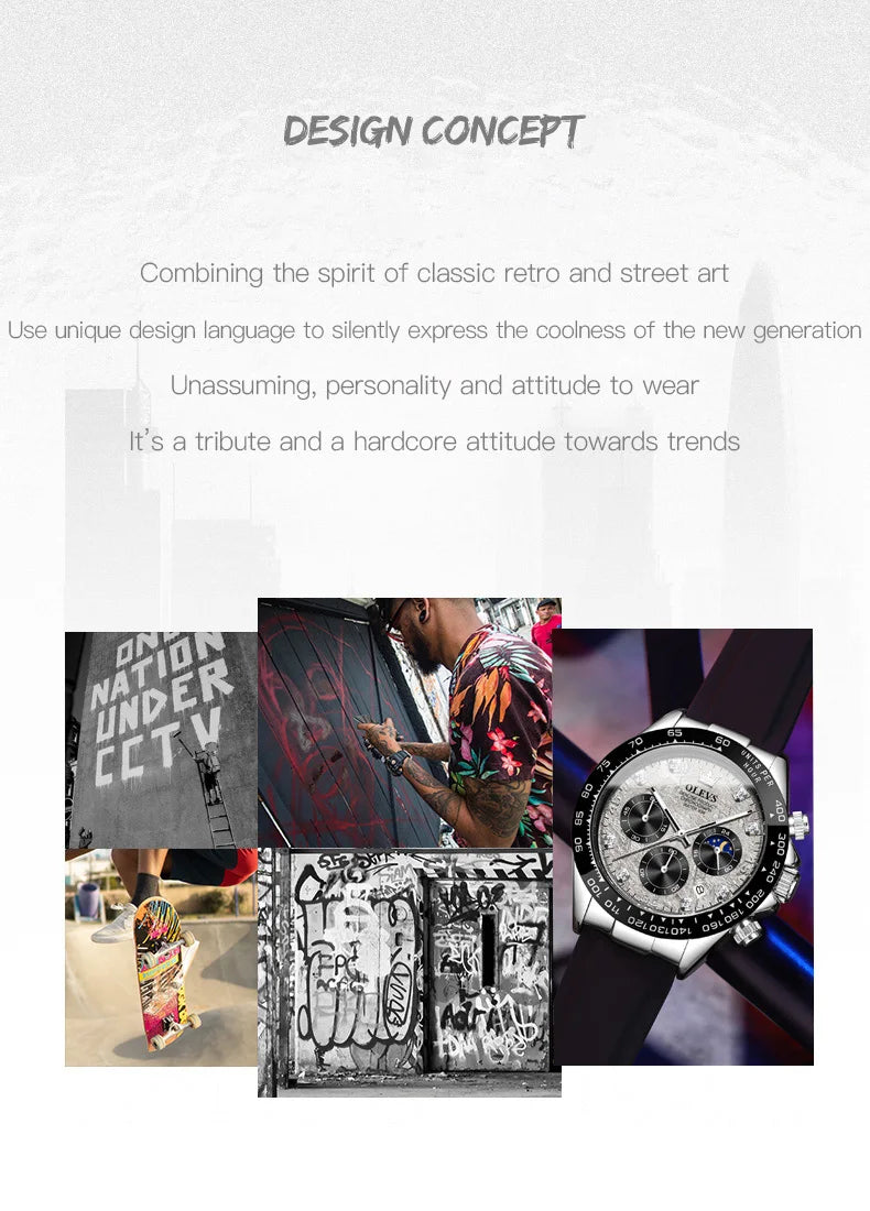 OLEVS Luxury Brand Quartz Watch for Men Waterproof Luminous Moon Phase Hour Men's Watch Chronograph Sport Wristwatch Moonswatch