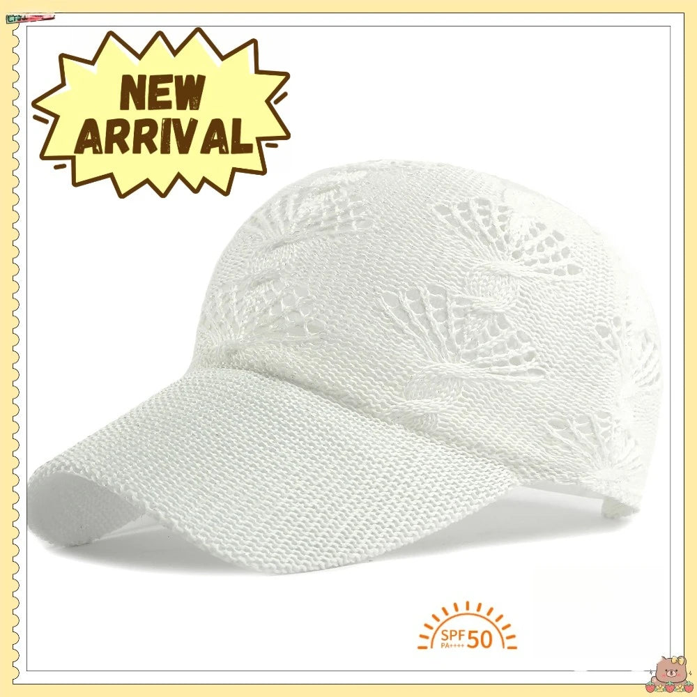 Summer Glossy Openwork Knit Baseball Cap for Women,Outdoor Sun Protection Hat Breathable Flattering Versatile