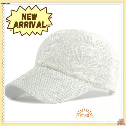Summer Glossy Openwork Knit Baseball Cap for Women,Outdoor Sun Protection Hat Breathable Flattering Versatile