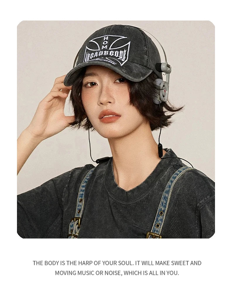 New Unisex Broken Style Bull's-eye Cross Embroidery Baseball Hats Sunshade Personal Versatile Peaked Caps Street Fashion Hip Hop