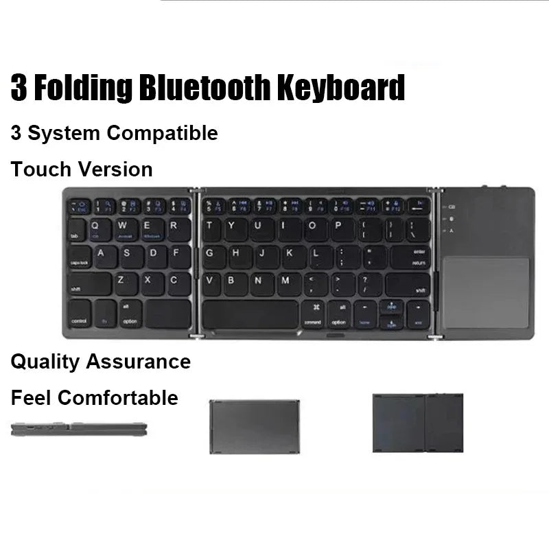 Tastiera Bluetooth pieghevole a tre ante con touchpad, mini tastiera portatile ricaricabile, tastiera wireless per Windows, Android e iOS