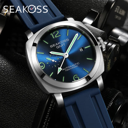 SEAKOSS 45mm Diving GMT Watch Automatic Mechanical Wristwatches Seagull ST2557 Movement 100M Luminous Calendar Men's Watches