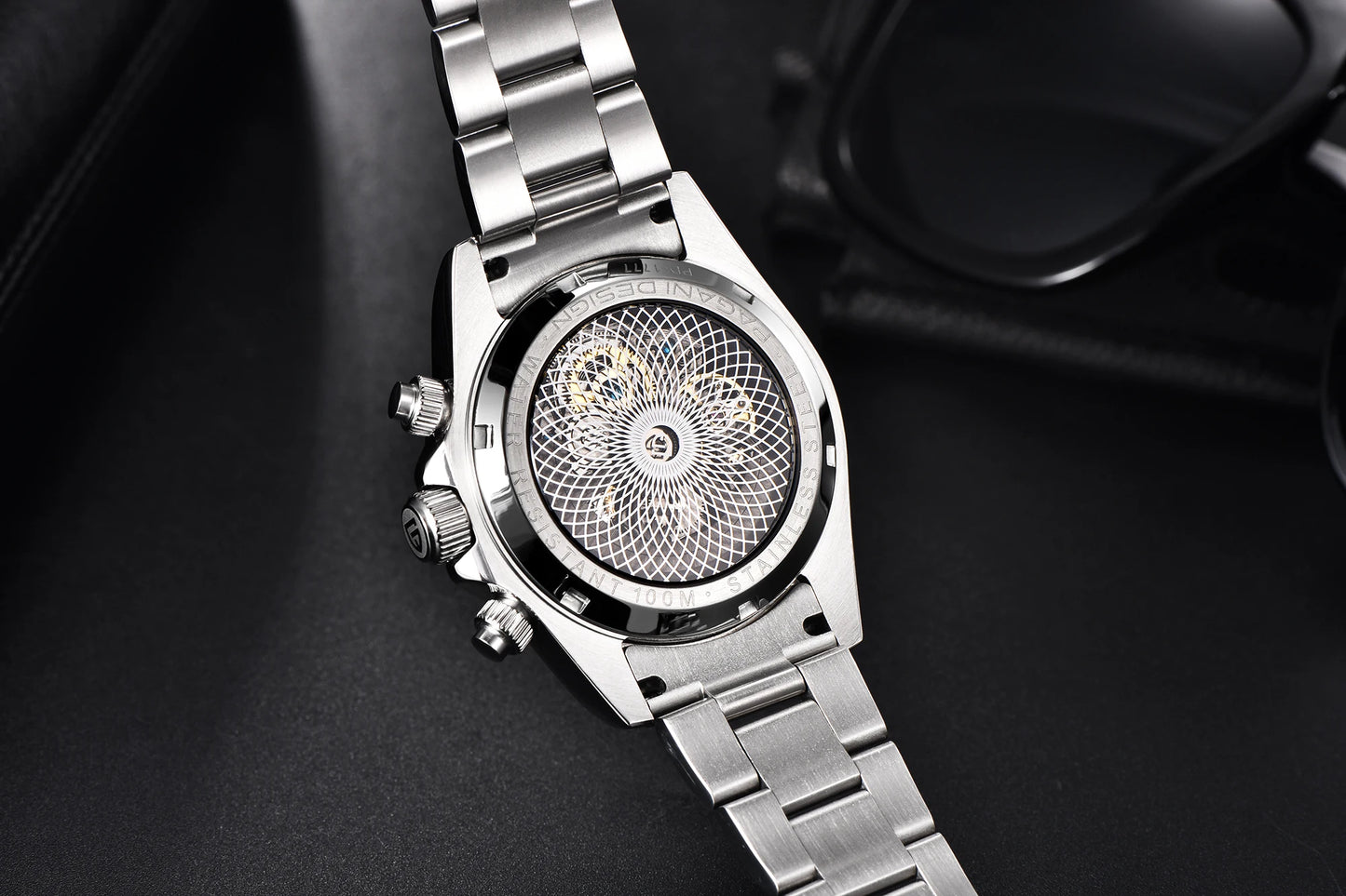 PAGANI DESIGN Personalized Men Automatic Mechanical Watch Colorful Gemstone Bezel Small Three-Pin Tachymeter Design Chronograph