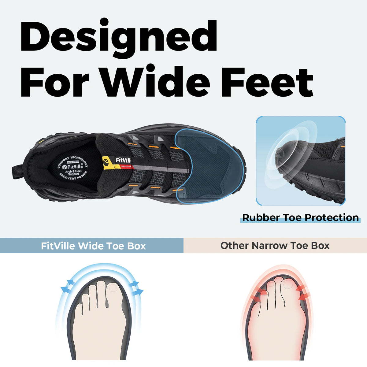 Sneakers larghe Fittington da uomo, scarpe da trekking slip-on, scarpe da corsa da uomo morbide e comode, scarpe da passeggio antiscivolo con supporto per l'arco plantare