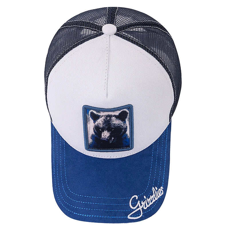 Unisex „Trucker“ kepurė su „Grizzlies“ raštu, su siuvinėtu motyvu, iš zomšos, vasarinė kepurė nuo saulės, vasarinė kepurė su gyvūnų motyvu, beisbolo kepurė vyrams ir moterims