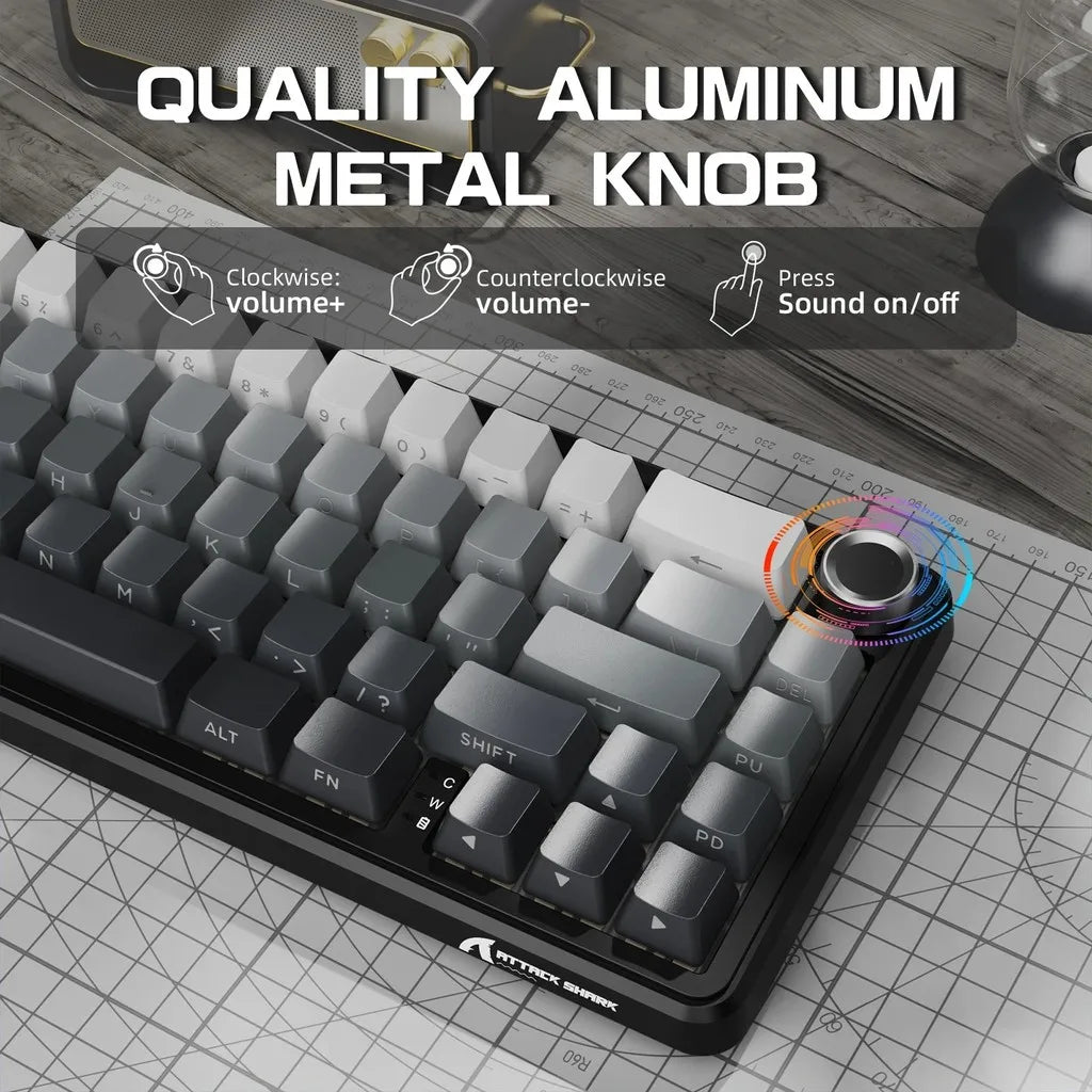 Attack Shark X66 Gasket Wireless Mechanical Gaming Keyboard with Volume Knob RGB Backlit Side Printed PBT Keycaps