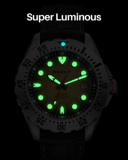 BERNY Automatic Diver Watch for Men Frosted Dial MIYOTA 8215 316L Supper Luminous Sapphire AR Fluororubber Men's Diving Watches