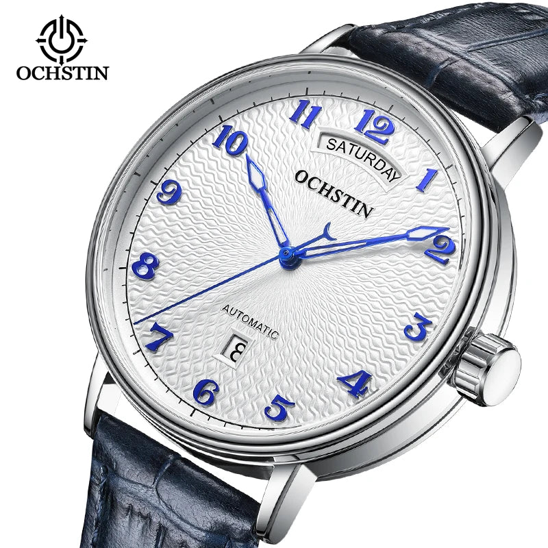 OCHSTIN Day Date Gents Watches 2025 Gift for Men Automatic Mechanical Business Wristwatches 40mm Analog Male Clock Leather Strap