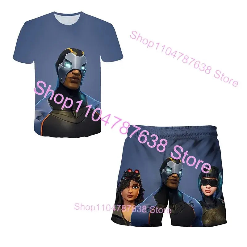 2-teiliges Set F-Fortnited Victory 3D-T-Shirt und Shorts für Kinder, Oberteile für Mädchen und Jungen, Battle-Royale-Kleidung, Harajuku-Tees, Hero-Kinder-T-Shirt
