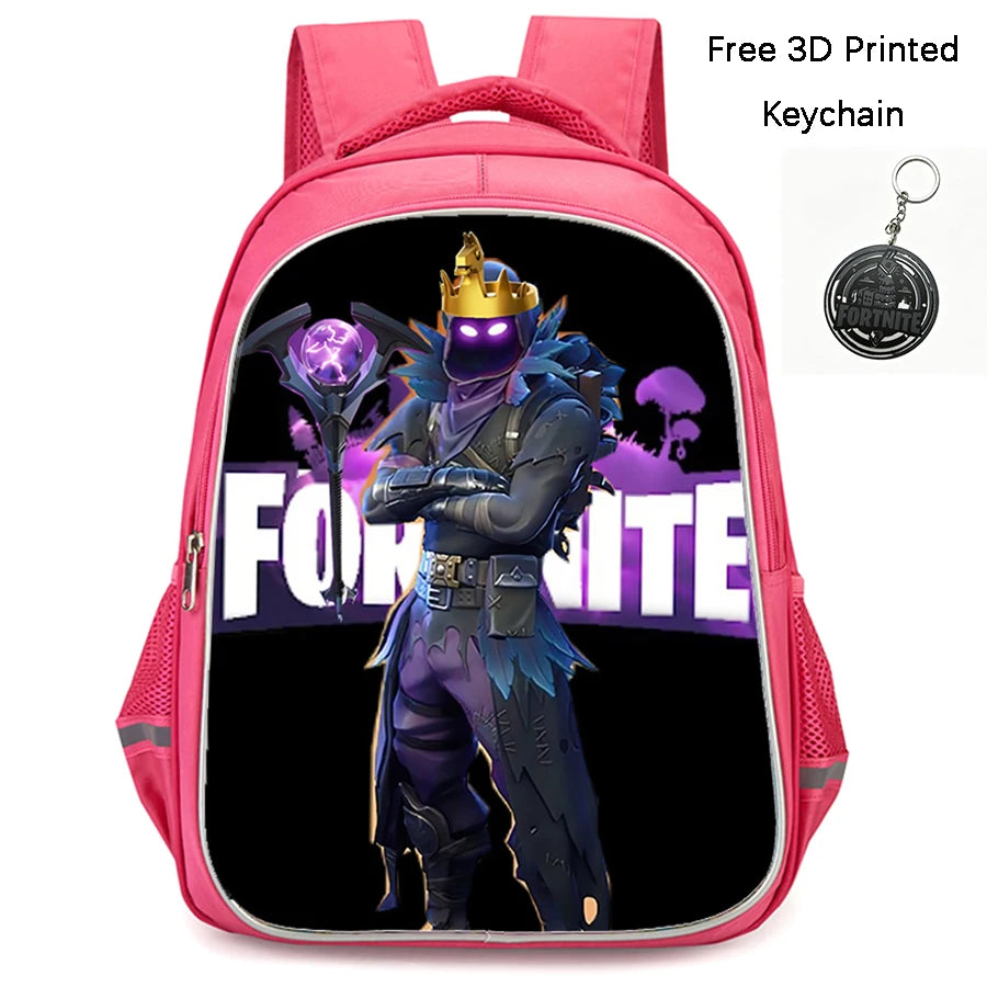 FORTNITE 16-inch Durable Lightweight Backpack, Dual Zipper Pockets, Cartoon Style for Boys & Girls 6-10,Free 3D Printed Keychain