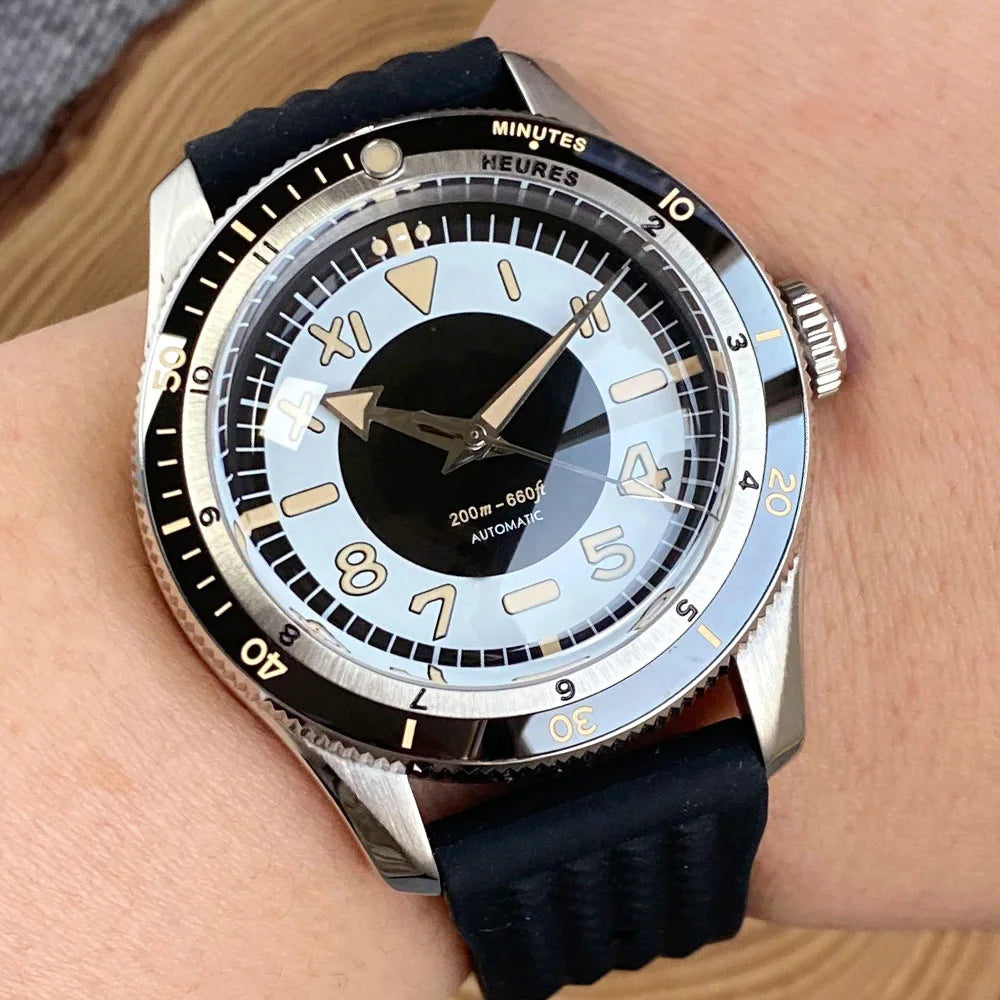 Tandorio Waterproof Watch Men Dome Sapphire Crystal Roman Numbers 120 Clicks Bezel NH35A/Miyota 8215 Movt Silicone Grey Dial