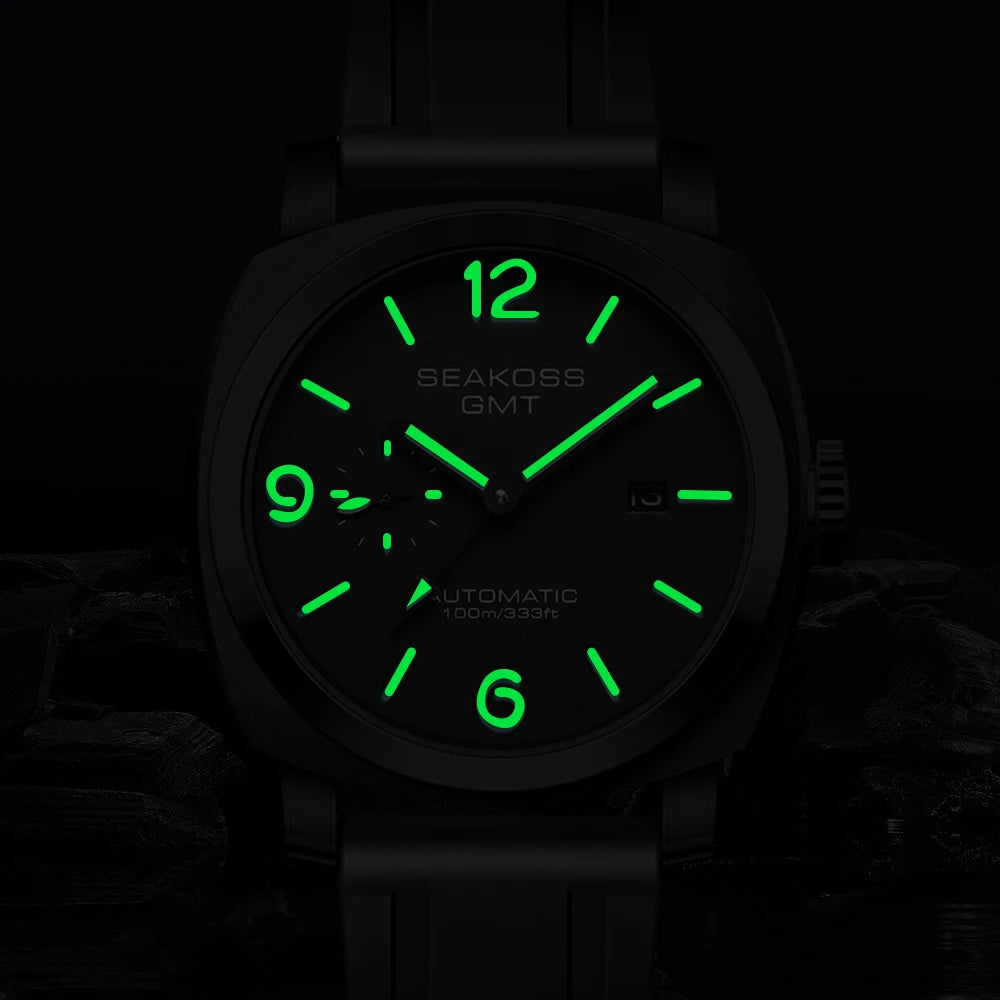 SEAKOSS 45mm Diving GMT Watch Automatic Mechanical Wristwatches Seagull ST2557 Movement 100M Luminous Calendar Men's Watches