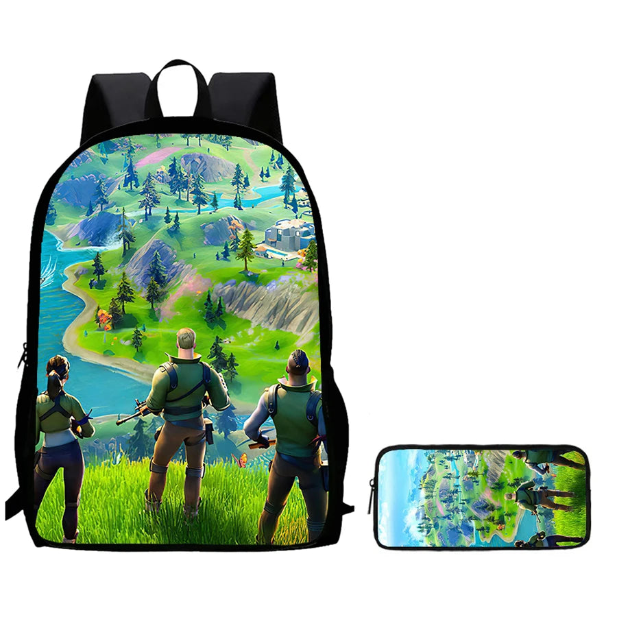 2Pcs Fortnite Kids Backpack Set Pencil Case Lightweight Durable School Bag For Boys Girls 6-9 Years Old Daily School Supplies