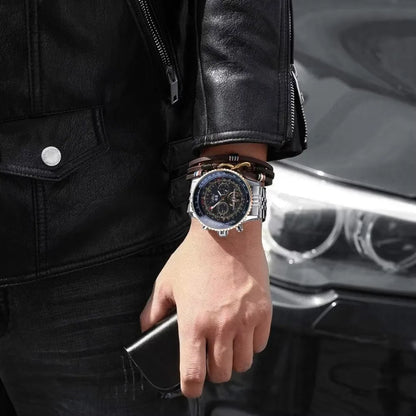 Relógio mecânico automático retro de luxo JARAGAR 034, turbilhão, esqueleto oco, aço inoxidável, calendário semanal, relógio para homem