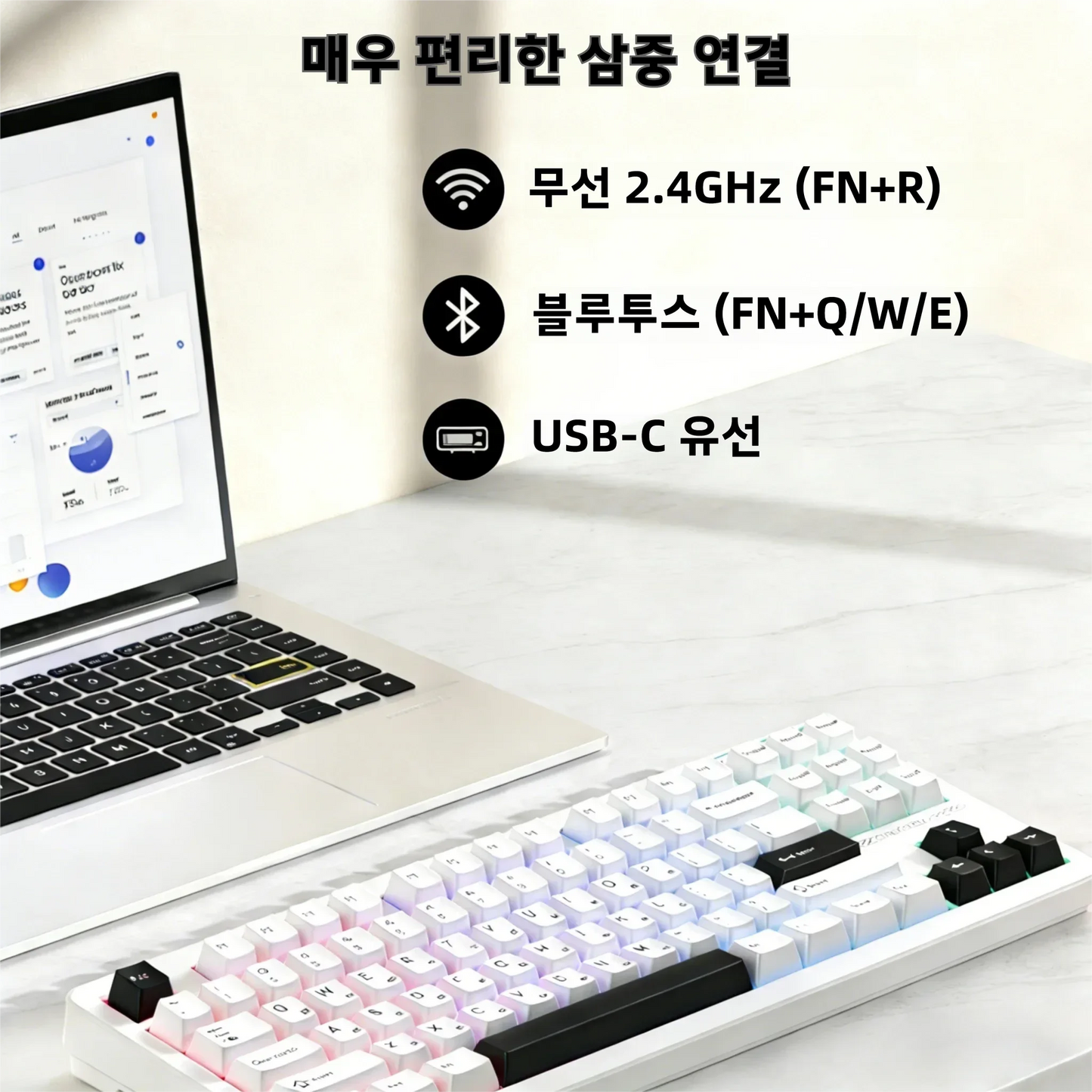 Tastiera wireless AULA×LINGBAO K87 con lettere coreane, keycap PBT con montaggio gasket, software macro, switch LEOBOG
