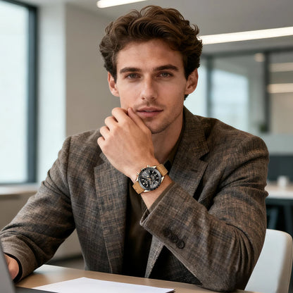 SAPPHERO Men Chronograph Watch High Precision Quartz Movement Blue Dial Date Display 50M Waterproof Luxury Sport Wristwatch Gift