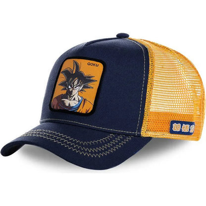 Șapcă Dragon Ball Son Goku de vară pentru călătorii, cu cozoroc, pentru bărbați, brodată, în stil hip-hop, cu vizieră de soare, șapcă de camionagiu ajustabilă din plasă