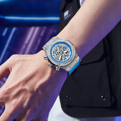 ONOLA Luxury Style Diamond Inlaid Men Quartz Watch Leather Strap Calendar Men Watch 30M Waterproof Men Clock