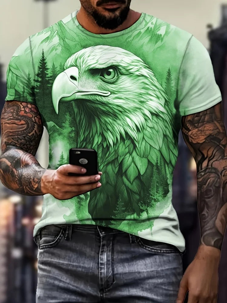 Patriottisch 3D-T-shirt met adelaarsprint voor heren, casual T-shirt met ronde hals en korte mouwen, ideaal voor zomermode en buitenactiviteiten, herenkleding
