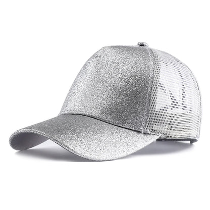 Letnia czapka z daszkiem z brokatem, z wysokim karkiem, damska czapka typu snapback, czapki typu trucker z siateczką w kolorach czarnym, białym i różowym dla kobiet Gorra