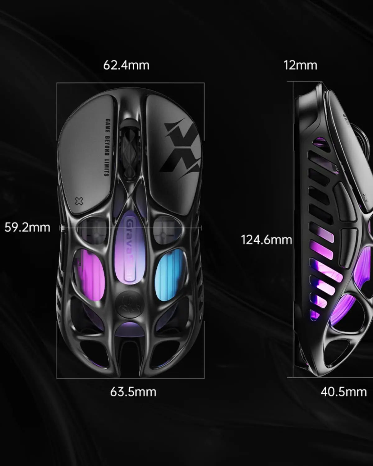 GravaStar Mercury X Wireless Gaming Mouse – 32,000 DPI PAW 3950 Sensor, 1000Hz Polling Rate, Only 49g, Magnesium Alloy Hollow F