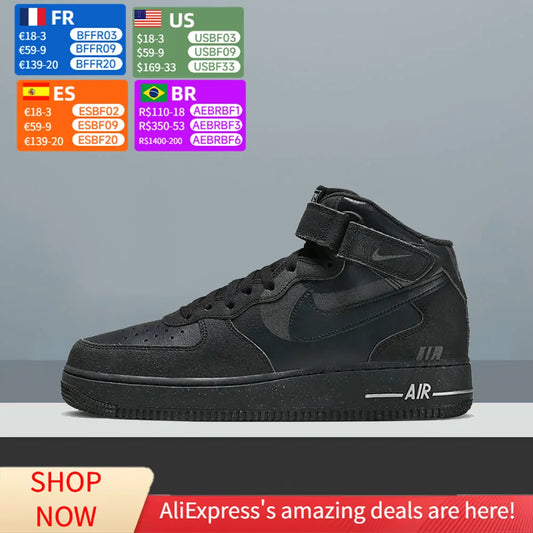 Nike Air Force 1 Mid Top Unisex Classic Sneakers, dämpad komfort och slitstark design för avslappnad streetwear DQ7666-001