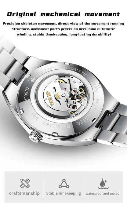 OLEVS Top Brand Luxury Automatic Watches Men Waterproof Watches 316L Steel Business Mechanical Men's Watch relogios masculino