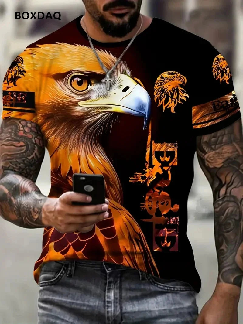 Camisetas para hombre Fashion Eagle, corte holgado, cuello redondo, tops casuales de manga corta con estampado 3D de animal, camiseta streetwear, talla grande 6XL, transpirable