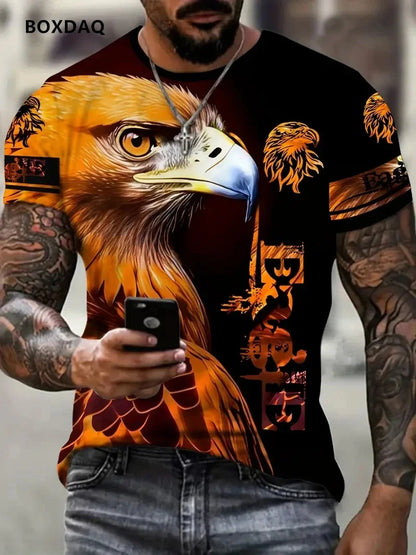 Camisetas para hombre Fashion Eagle, corte holgado, cuello redondo, tops casuales de manga corta con estampado 3D de animal, camiseta streetwear, talla grande 6XL, transpirable