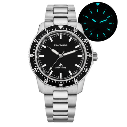 MILITADO  ML25 Quartz Dive Watch VH31 Sweep Second Sapphire Crystal 200M Waterproof BGW9 Lume Ceramic Bezel Men Watch