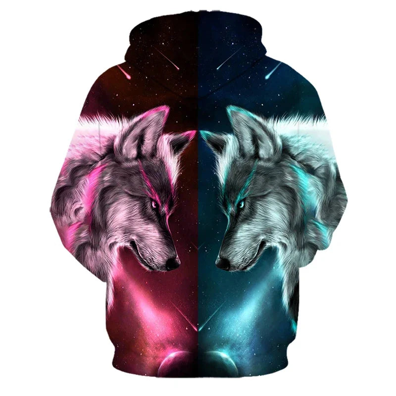 Animal Wolf – bluzy z kapturem drukowane w 3D dla mężczyzn i kobiet, modne, codzienne, oversize, swetry typu pullover, styl hip-hopowy, Harajuku, odzież uliczna